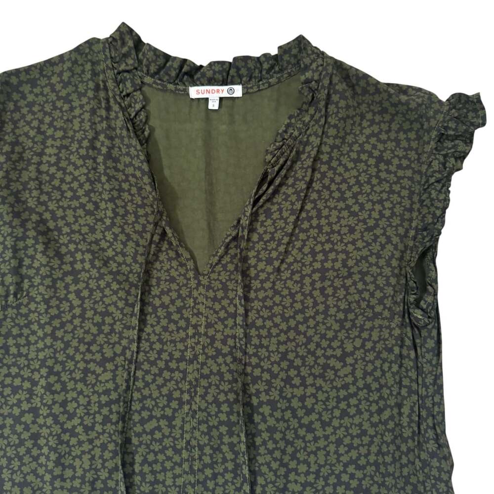 Sundry Olive Ditsy Floral Tiered Ruffle Mini Size S Cottagecore Wedding Guest - Picture 5 of 15